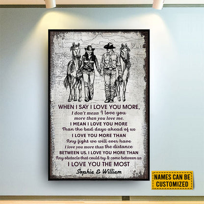 Cowboy Couple I Love You The Most Sketch Custom Poster, Personalized Horse Couple Wall Art, Couple Gift