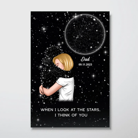 Lost Loved One Woman Hugging Star Map Galaxy Art Memorial Sympathy Gift Personalized Poster, Custom By Location And Date
