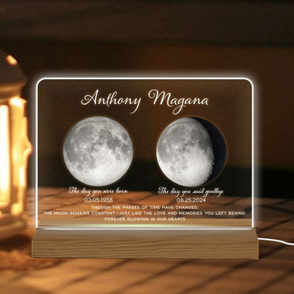 Memorial Keepsake Lost Loved One Moon Phase Art Sympathy Gift Personalized Acrylic Plaque With LED Night Light