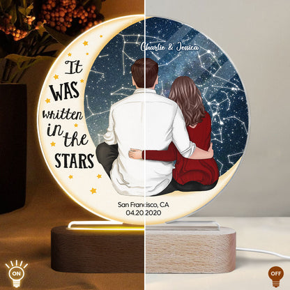 Love You To The Moon Couple Sitting On Moon Personalized Star Map Circle Acrylic Plaque With LED Night Light, Heartfelt Anniversary Gift For Her, For Him
