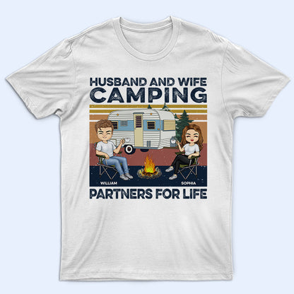 Husband And Wife Camping Partners For Life Retro Navy - Couple Gift - Personalized Custom Hoodie