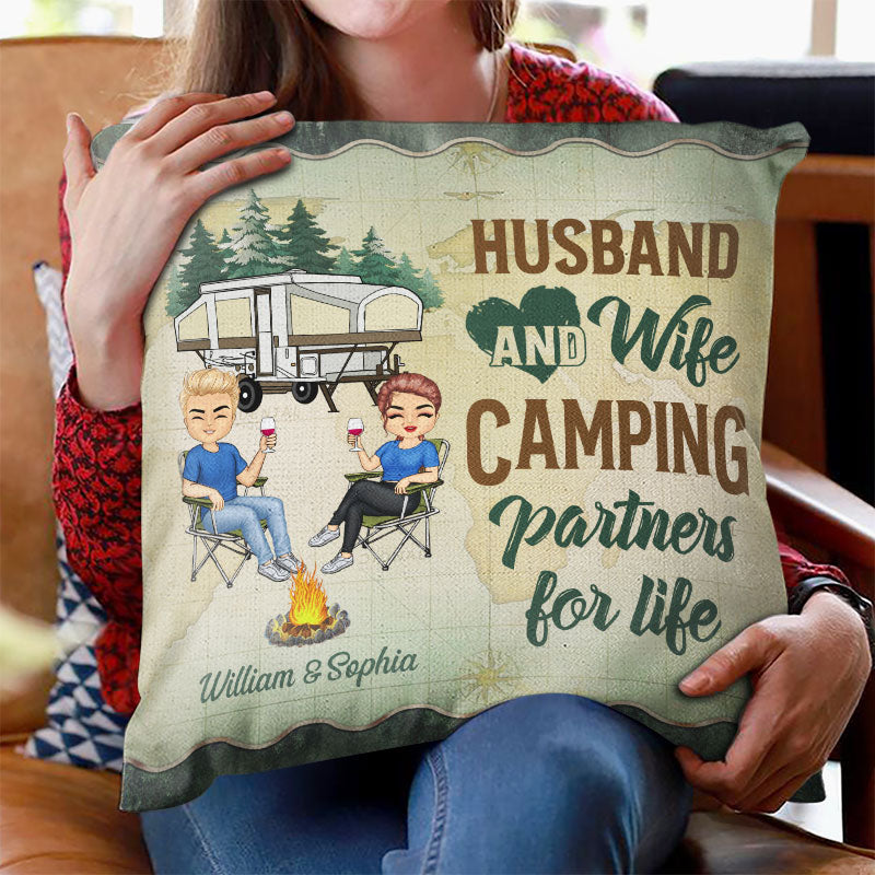 Let's Sit By The Campfire Husband Wife Camping Forest - Couple Gift - Personalized Custom Pillow