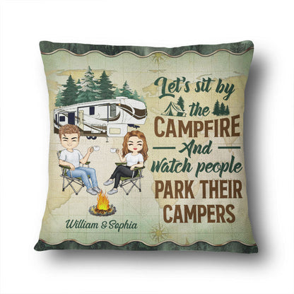 Let's Sit By The Campfire Husband Wife Camping Forest - Couple Gift - Personalized Custom Pillow