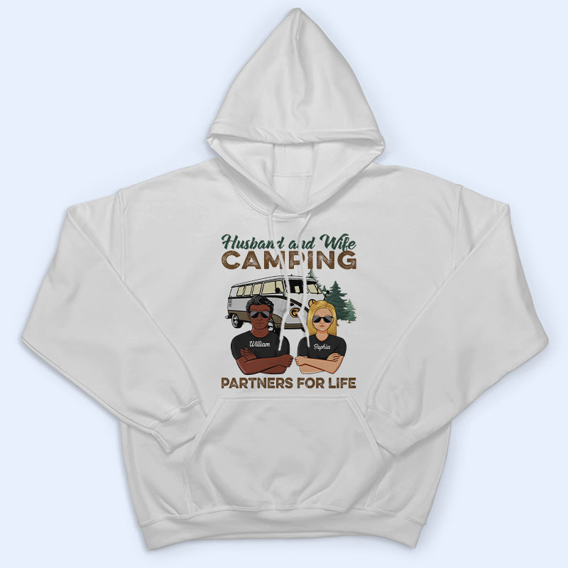 Husband And Wife Camping Partners For Life - Camping Couple Gift - Personalized Custom T Shirt