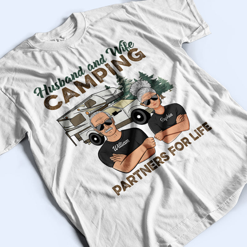 Husband And Wife Camping Partners For Life - Camping Couple Gift - Personalized Custom T Shirt