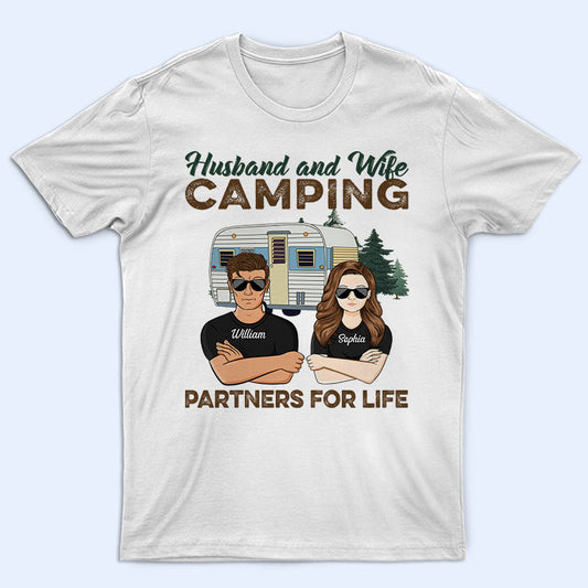 Husband And Wife Camping Partners For Life - Camping Couple Gift - Personalized Custom T Shirt