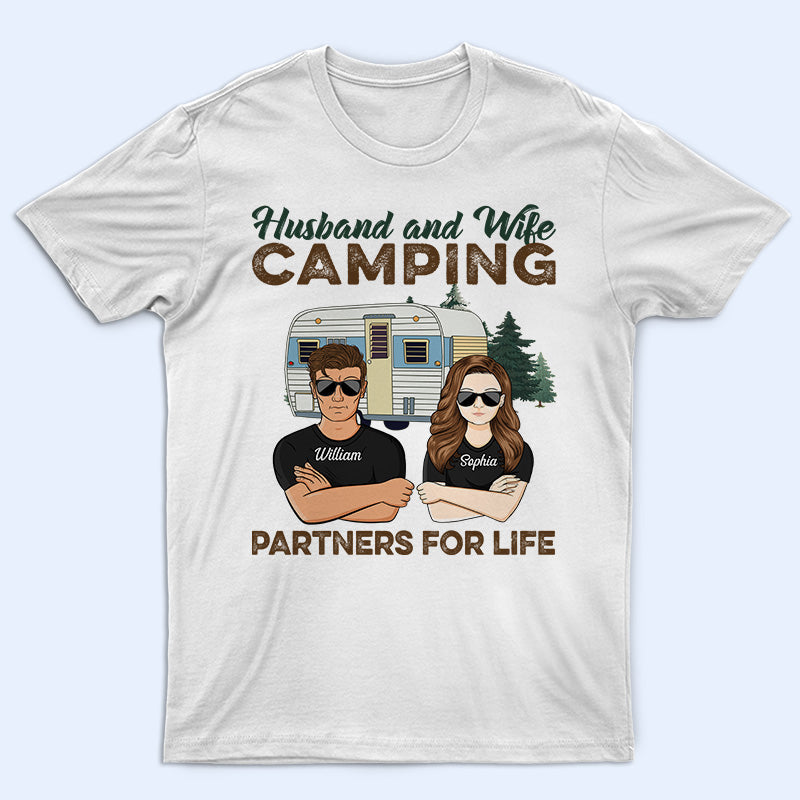 Husband And Wife Camping Partners For Life - Camping Couple Gift - Personalized Custom T Shirt