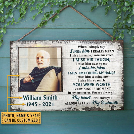 Custom Photo Gift Old Couple Widow I Miss Him Custom Wood Rectangle Sign, Sympathy, Memorial Gift, Wall Pictures, Wall Art, Wall Decor