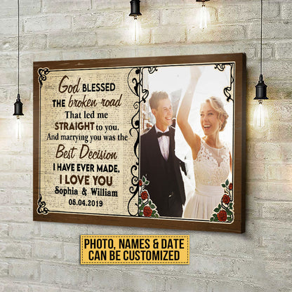 Custom Photo Couple Husband Wife God Blessed The Broken Road Photo Gift Custom Canvas, Wedding Gift, Anniversary, Wall Pictures, Wall Art, Wall Decor