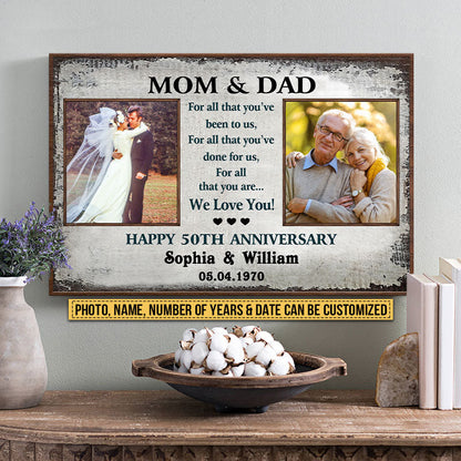 Custom Photo Gift Old Couple Parents Mom Dad Happy Anniversary Gift Custom Poster, Wedding, Wall Pictures, Wall Art, Wall Decor