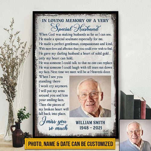 Custom Photo Gift Memorial Husband In Loving Memory Custom Poster, Couple Gift, Sympathy, Memorial Gift, Wall Pictures, Wall Art, Wall Decor