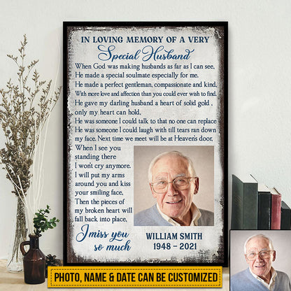 Custom Photo Gift Memorial Husband In Loving Memory Custom Poster, Couple Gift, Sympathy, Memorial Gift, Wall Pictures, Wall Art, Wall Decor