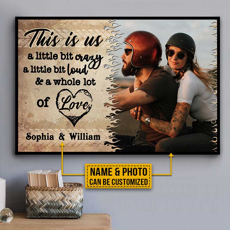 Custom Photo Motorcycling Couple Husband Wife A Little Bit Of Crazy Photo Gift Custom Poster, Motorcycle, Anniversary, Wall Pictures, Wall Art, Wall Decor
