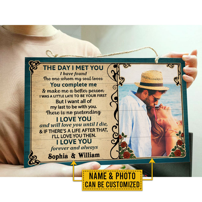 Custom Photo Couple Husband Wife The Day I Met Photo Gift Custom Wood Rectangle Sign, Wall Pictures, Wall Art, Wall Decor