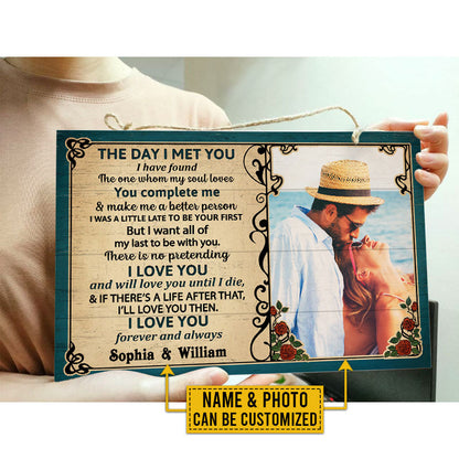 Custom Photo Couple Husband Wife The Day I Met Photo Gift Custom Wood Rectangle Sign, Wall Pictures, Wall Art, Wall Decor