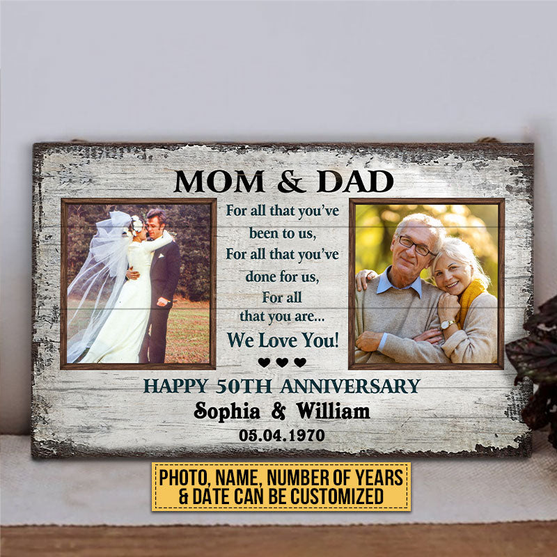 Custom Photo Gift Old Couple Parents Mom Dad Happy Anniversary Gift Custom Wood Rectangle Sign, Wedding, Wall Pictures, Wall Art, Wall Decor, Grandparents Day Gifts