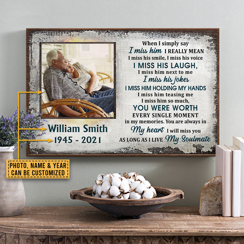 Custom Photo Gift Old Couple Widow I Miss Him Custom Poster, Sympathy, Memorial Gift, Wall Pictures, Wall Art, Wall Decor