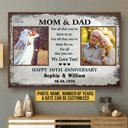 Custom Photo Gift Old Couple Parents Mom Dad Happy Anniversary Gift Custom Poster, Wedding, Wall Pictures, Wall Art, Wall Decor, Grandparents Day Gifts