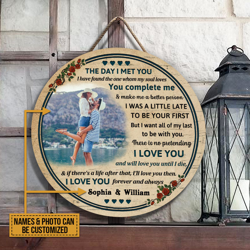 Custom Photo Couple Husband Wife The Day I Met Photo Gift Custom Wood Circle Sign, Wall Pictures, Wall Art, Wall Decor