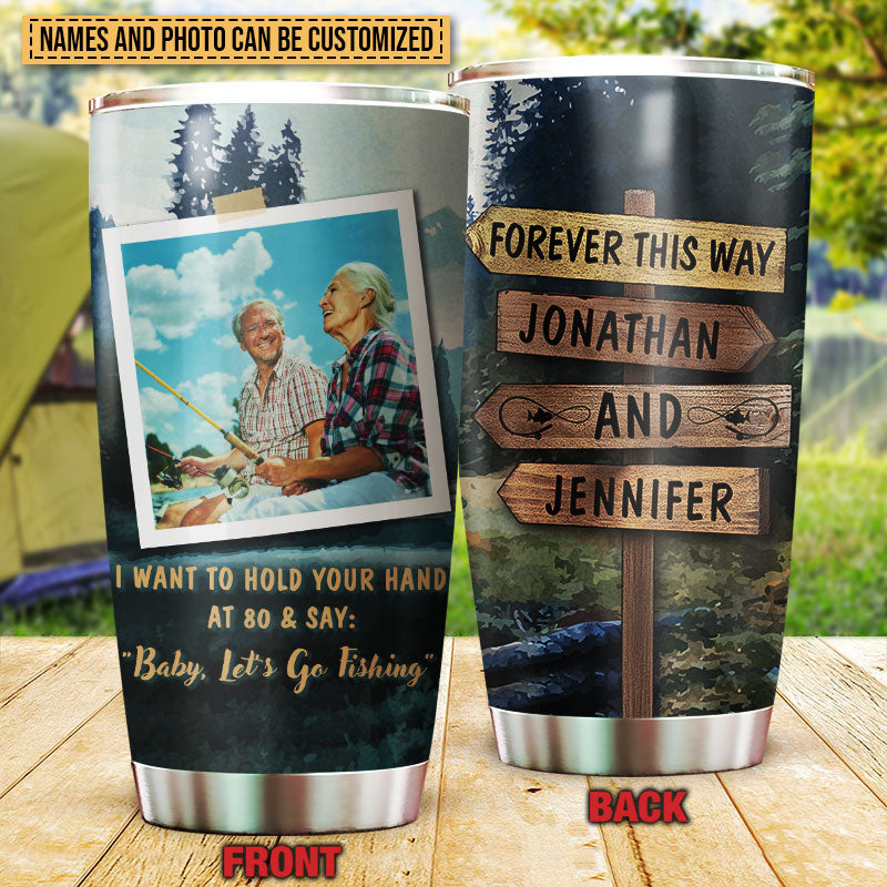 Custom Photo Fishing Couple Hold Your Hand Custom Tumbler, Gifts For Wedding, Anniversary, Birthday