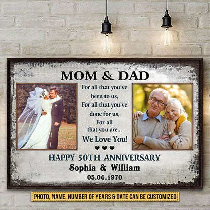 Custom Photo Gift Old Couple Parents Mom Dad Happy Anniversary Gift Custom Poster, Wedding, Wall Pictures, Wall Art, Wall Decor