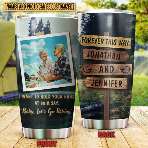 Custom Photo Fishing Couple Hold Your Hand Custom Tumbler, Gifts For Wedding, Anniversary, Birthday