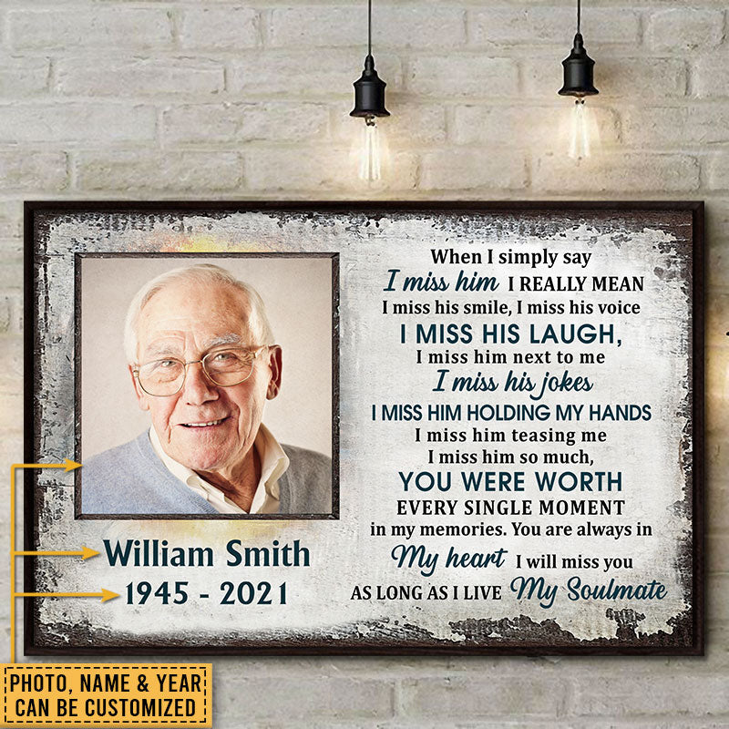 Custom Photo Gift Old Couple Widow I Miss Him Custom Poster, Sympathy, Memorial Gift, Wall Pictures, Wall Art, Wall Decor