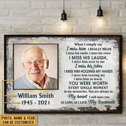 Custom Photo Gift Old Couple Widow I Miss Him Custom Poster, Sympathy, Memorial Gift, Wall Pictures, Wall Art, Wall Decor