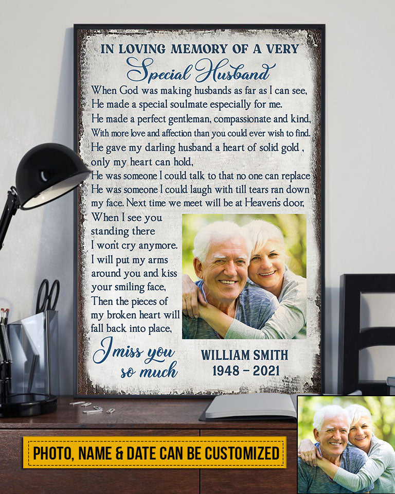 Custom Photo Gift Memorial Husband In Loving Memory Custom Poster, Couple Gift, Sympathy, Memorial Gift, Wall Pictures, Wall Art, Wall Decor