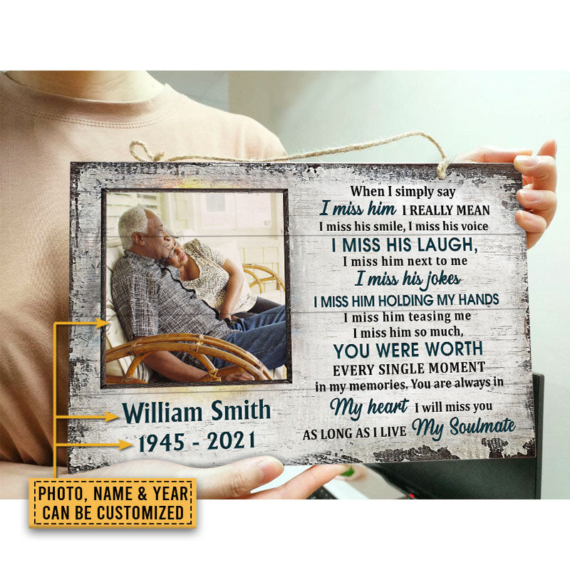 Custom Photo Gift Old Couple Widow I Miss Him Custom Wood Rectangle Sign, Sympathy, Memorial Gift, Wall Pictures, Wall Art, Wall Decor