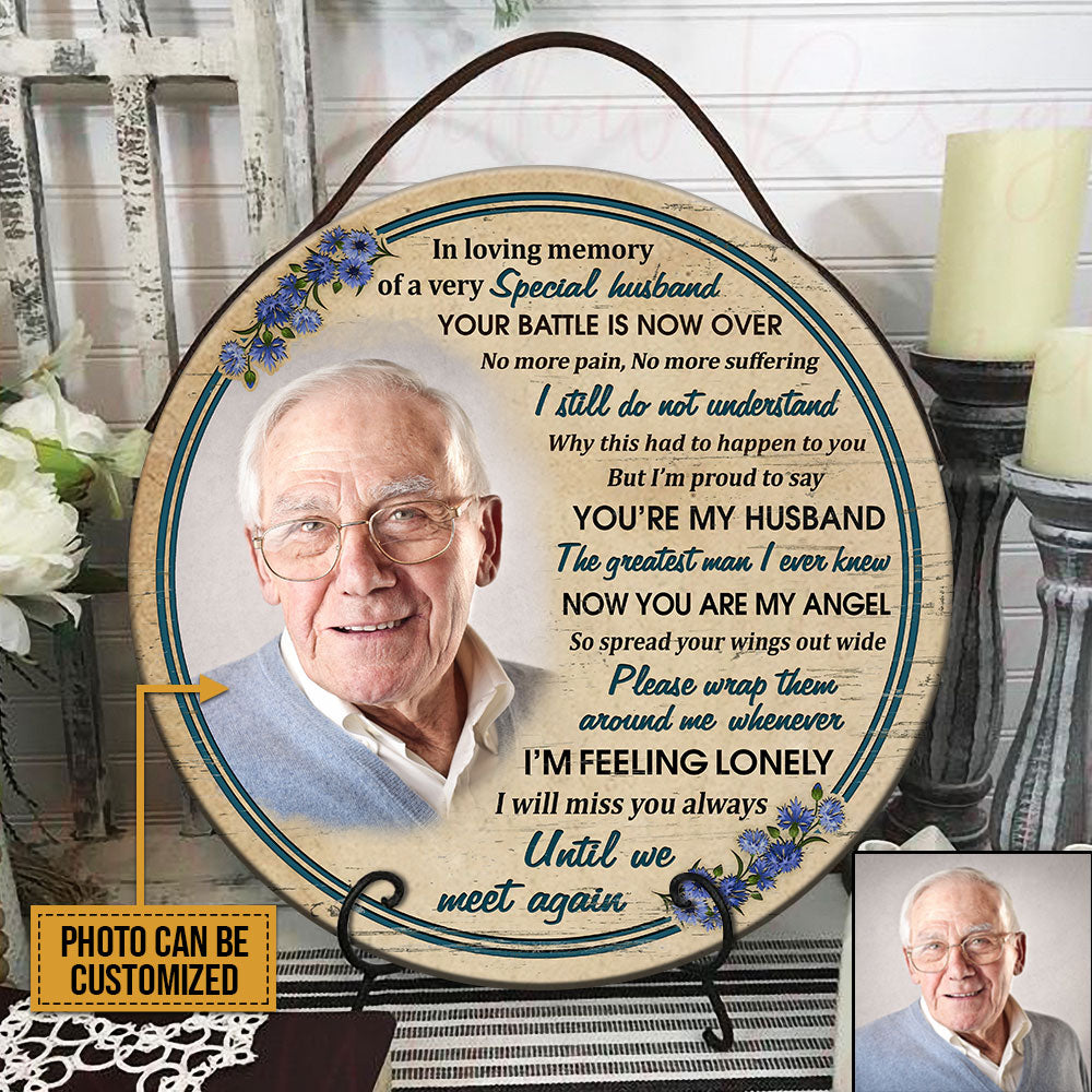 Custom Photo Gift Old Couple Widow Husband Wife In Loving Memory Custom Wood Circle Sign, Sympathy, Memorial Gift, Wall Pictures, Wall Art, Wall Decor