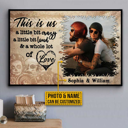 Custom Photo Motorcycling Skull Couple Husband Wife A Little Bit Of Crazy Photo Gift Custom Poster, Motorcycle, Anniversary, Wall Pictures, Wall Art, Wall Decor