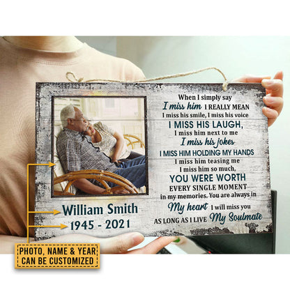 Custom Photo Gift Old Couple Widow I Miss Him Custom Wood Rectangle Sign, Sympathy, Memorial Gift, Wall Pictures, Wall Art, Wall Decor