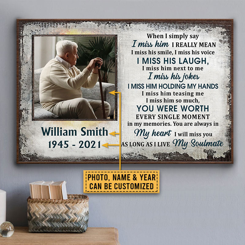 Custom Photo Gift Old Couple Widow I Miss Him Custom Poster, Sympathy, Memorial Gift, Wall Pictures, Wall Art, Wall Decor