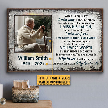 Custom Photo Gift Old Couple Widow I Miss Him Custom Poster, Sympathy, Memorial Gift, Wall Pictures, Wall Art, Wall Decor