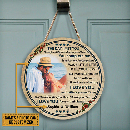 Custom Photo Couple Husband Wife The Day I Met Photo Gift Custom Wood Circle Sign, Wall Pictures, Wall Art, Wall Decor