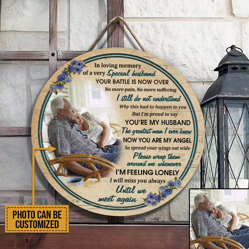 Custom Photo Gift Old Couple Widow Husband Wife In Loving Memory Custom Wood Circle Sign, Sympathy, Memorial Gift, Wall Pictures, Wall Art, Wall Decor