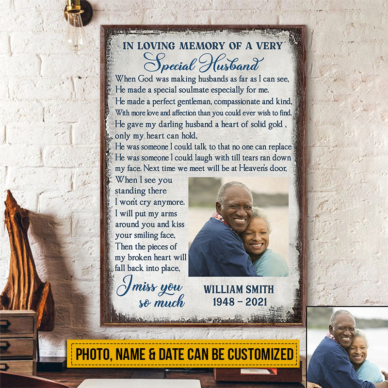 Custom Photo Gift Memorial Husband In Loving Memory Custom Poster, Couple Gift, Sympathy, Memorial Gift, Wall Pictures, Wall Art, Wall Decor