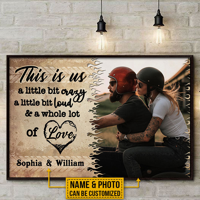 Custom Photo Motorcycling Couple Husband Wife A Little Bit Of Crazy Photo Gift Custom Poster, Motorcycle, Anniversary, Wall Pictures, Wall Art, Wall Decor
