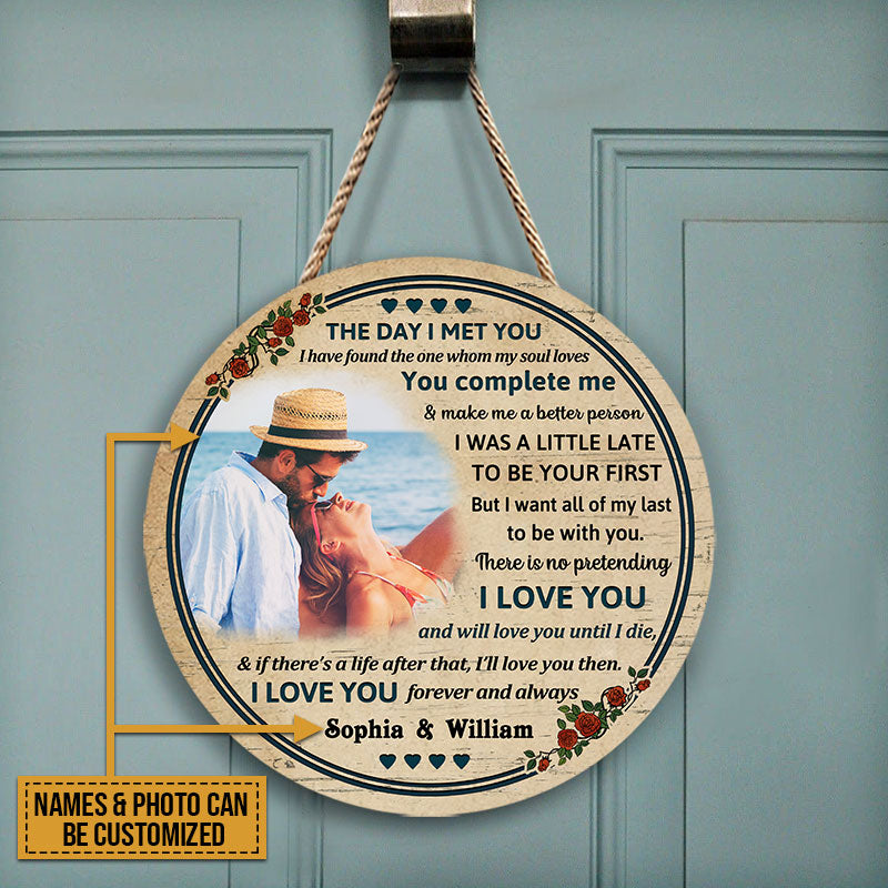 Custom Photo Couple Husband Wife The Day I Met Photo Gift Custom Wood Circle Sign, Wall Pictures, Wall Art, Wall Decor