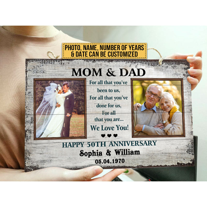 Custom Photo Gift Old Couple Parents Mom Dad Happy Anniversary Gift Custom Wood Rectangle Sign, Wedding, Wall Pictures, Wall Art, Wall Decor, Grandparents Day Gifts