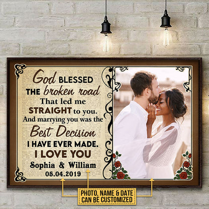 Custom Photo Couple Husband Wife God Blessed The Broken Road Photo Gift Custom Poster, Wedding Gift, Anniversary, Wall Pictures, Wall Art, Wall Decor