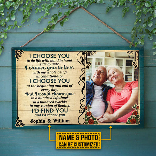 Custom Photo Old Couple Husband Wife I Choose You Photo Gift Vintage Custom Wood Rectangle Sign, Anniversary, Wall Pictures, Wall Art, Wall Decor