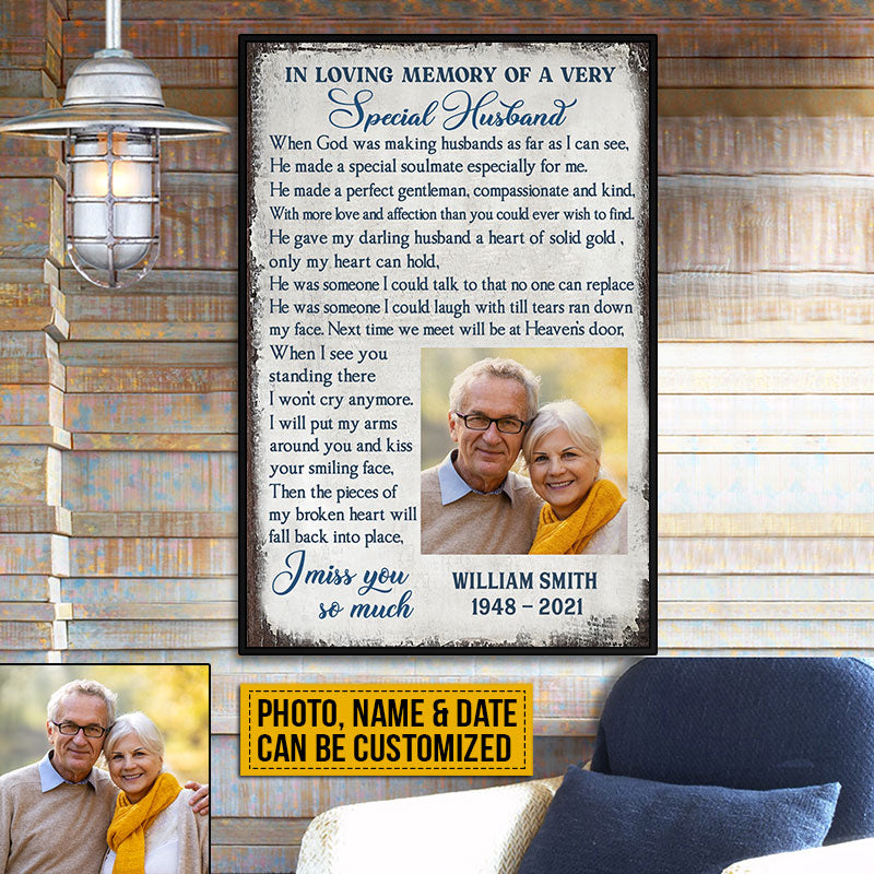 Custom Photo Gift Memorial Husband In Loving Memory Custom Poster, Couple Gift, Sympathy, Memorial Gift, Wall Pictures, Wall Art, Wall Decor