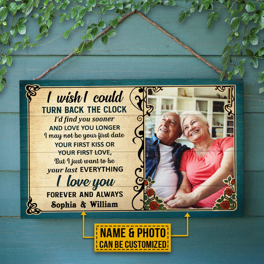 Custom Photo Old Couple Husband Wife Turn Back The Clock Photo Gift Vintage Custom Wood Rectangle Sign, Anniversary, Wall Pictures, Wall Art, Wall Decor