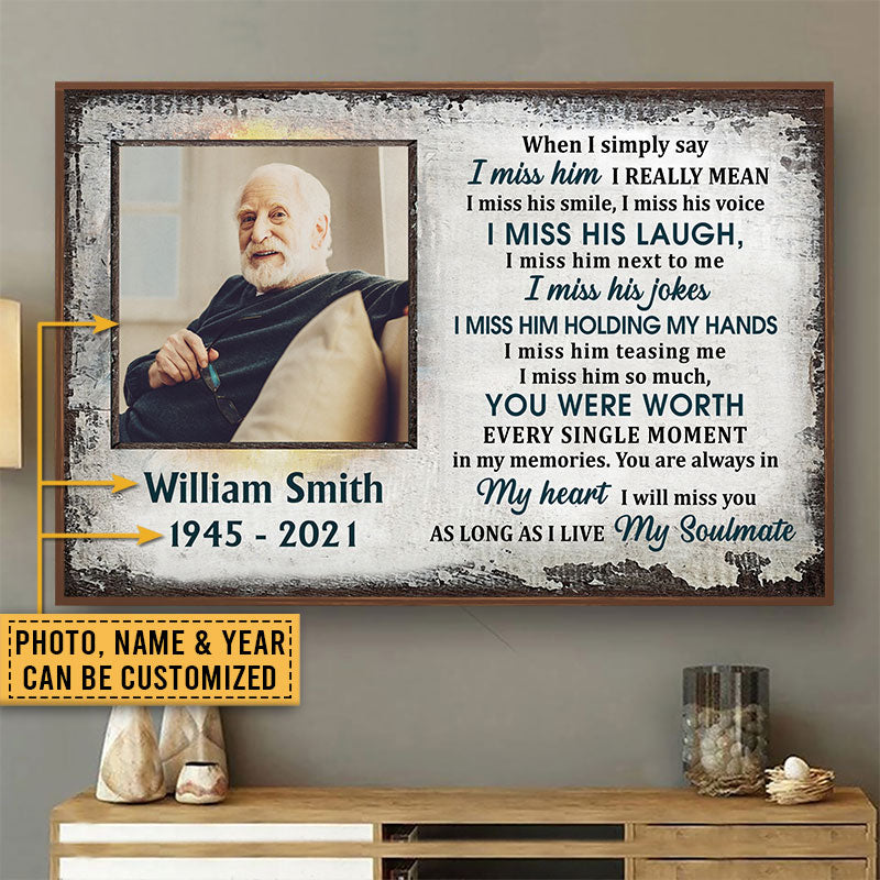 Custom Photo Gift Old Couple Widow I Miss Him Custom Poster, Sympathy, Memorial Gift, Wall Pictures, Wall Art, Wall Decor