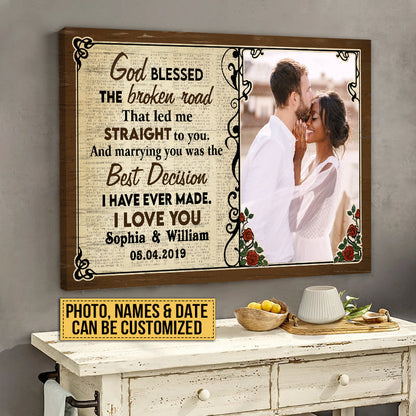 Custom Photo Couple Husband Wife God Blessed The Broken Road Photo Gift Custom Canvas, Wedding Gift, Anniversary, Wall Pictures, Wall Art, Wall Decor