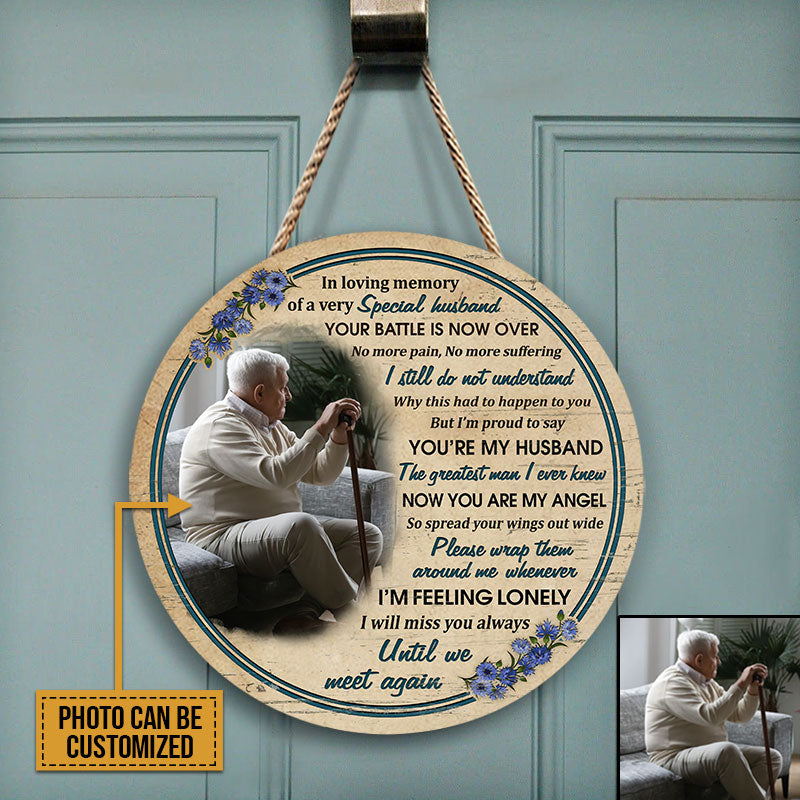 Custom Photo Gift Old Couple Widow Husband Wife In Loving Memory Custom Wood Circle Sign, Sympathy, Memorial Gift, Wall Pictures, Wall Art, Wall Decor