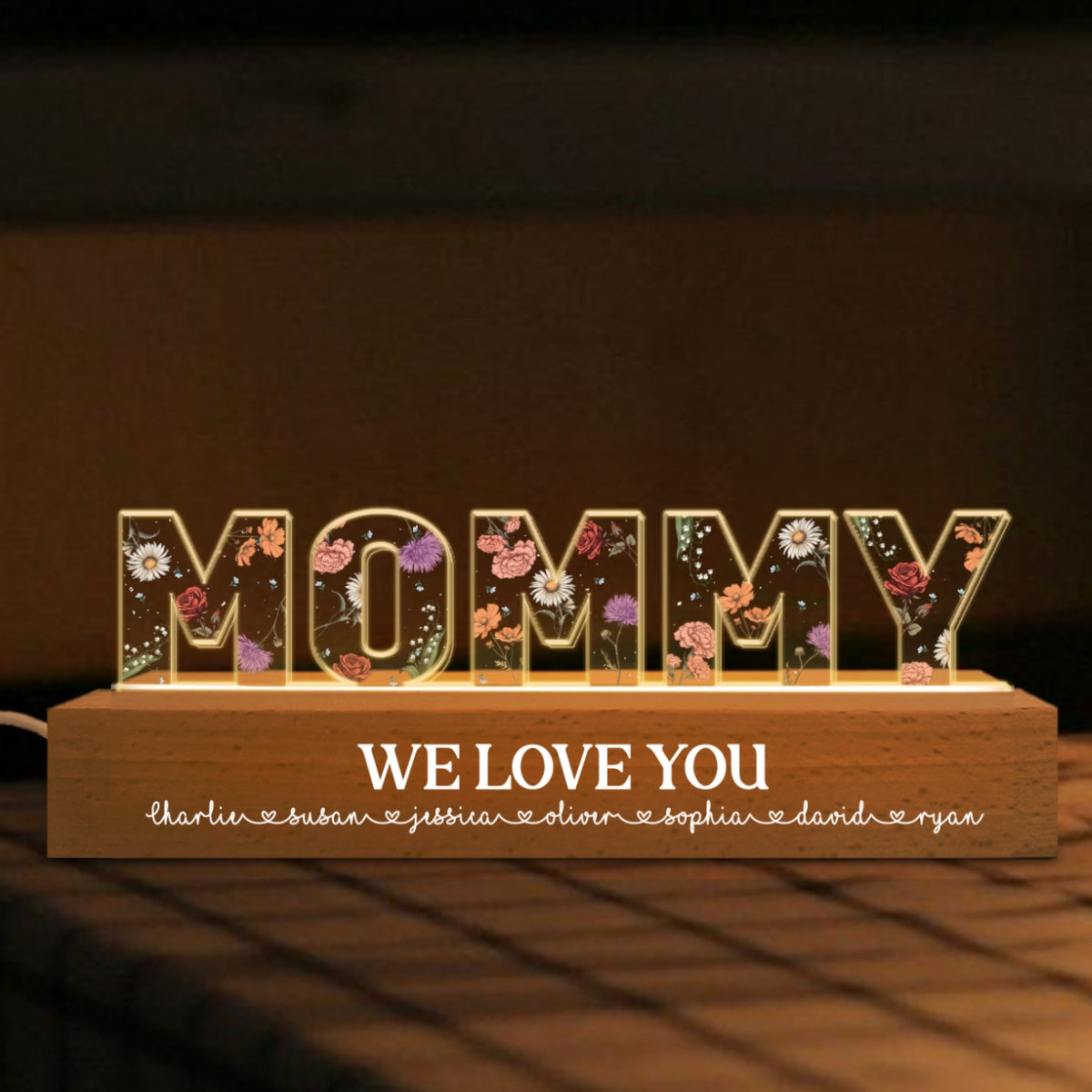 Custom Flower Printed LED Night Light, Birth Month Flower, Mother's Day Gift for Mom, Gift for Grandma, Gift for Wife