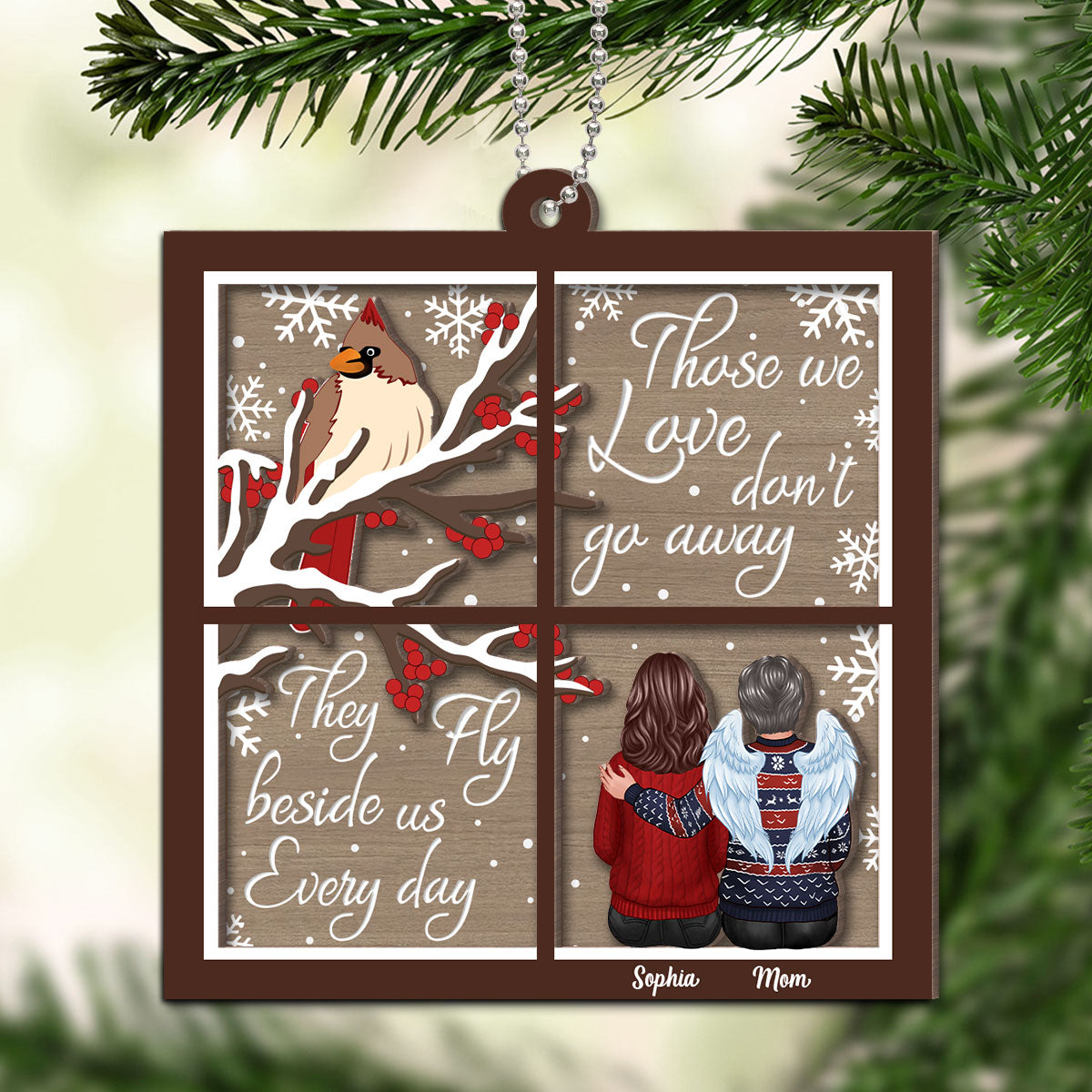 Cardinal Memorial Window Shaped Personalized 2-Layer Wooden Ornament